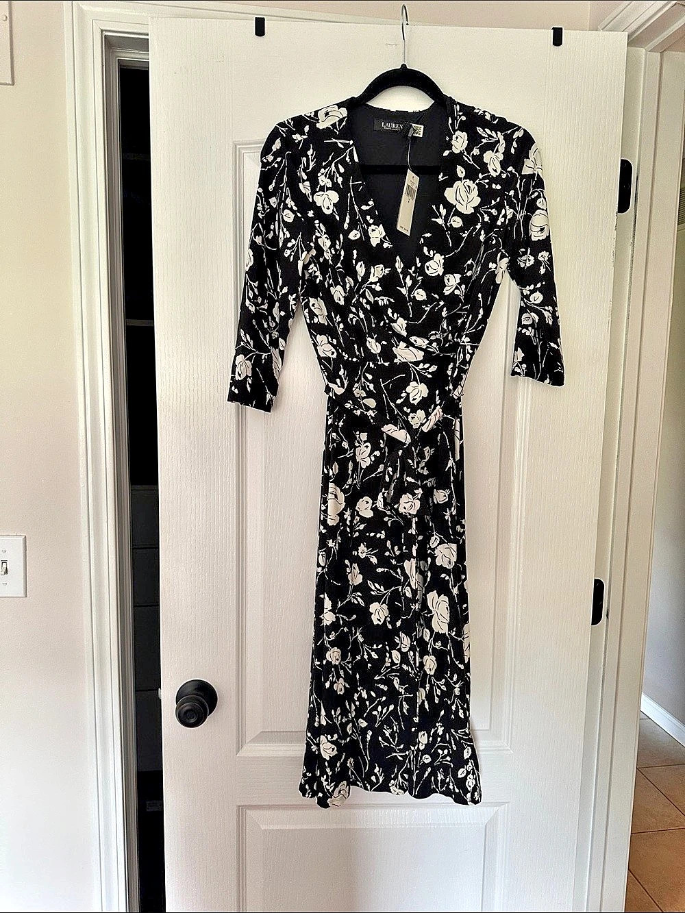 Lauren Ralph Lauren Floral Wrap Dress Maxi Dress in Black & White